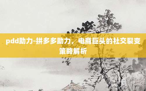 pdd助力-拼多多助力,电商巨头的社交裂变策略解析