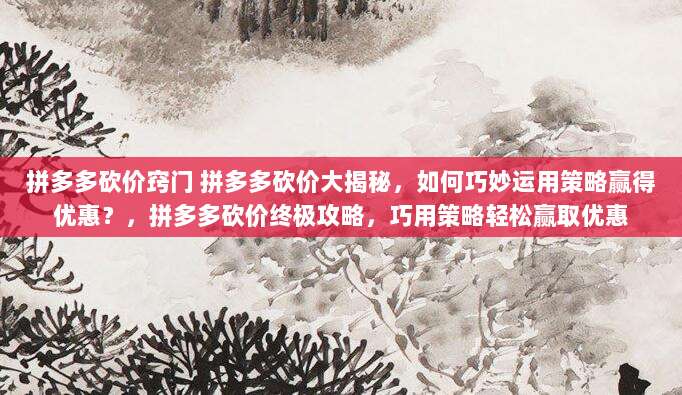 拼多多砍价窍门 拼多多砍价大揭秘,如何巧妙运用策略赢得优惠?,拼多多砍价终极攻略,巧用策略轻松赢取优惠
