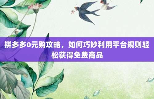 拼多多0元购攻略,如何巧妙利用平台规则轻松获得免费商品