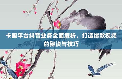 卡盟平台抖音业务全面解析,打造爆款视频的秘诀与技巧