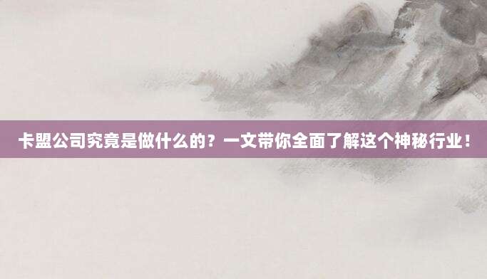 卡盟公司究竟是做什么的?一文带你全面了解这个神秘行业!
