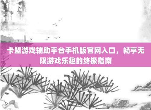 卡盟游戏辅助平台手机版官网入口,畅享无限游戏乐趣的终极指南