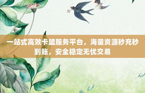 一站式高效卡盟服务平台,海量资源秒充秒到账,安全稳定无忧交易
