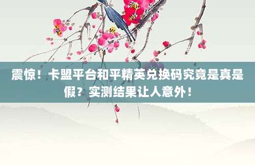 震惊!卡盟平台和平精英兑换码究竟是真是假?实测结果让人意外!